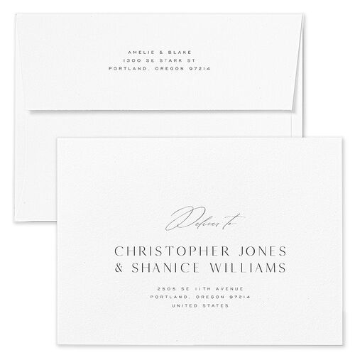 Foil Arch Rehearsal Dinner Invitation Envelopes Blue Charcoal Recipient Address Signature Standard