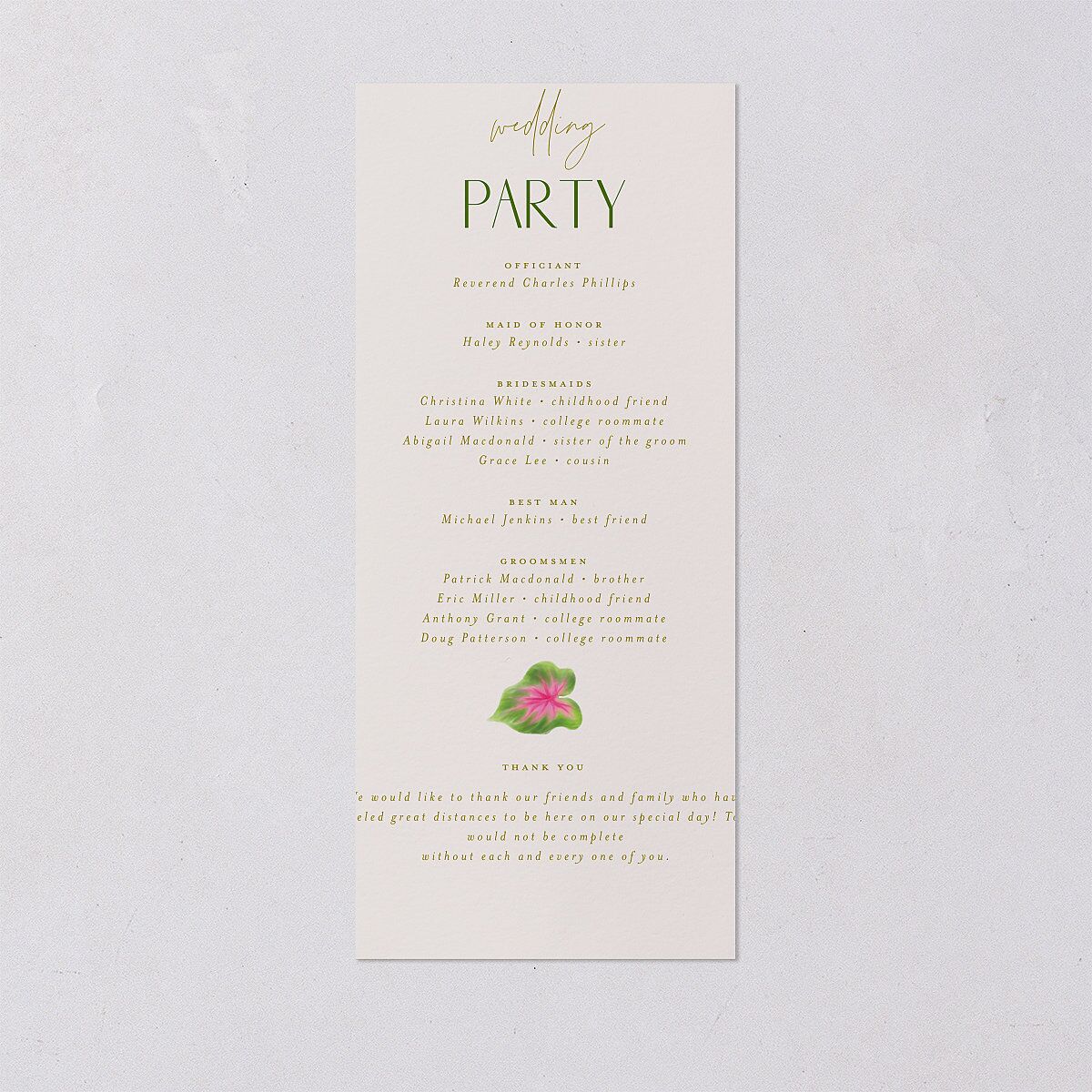 Hawaiian Tropical Monstera Frame Wedding Programs Scottish Green Signature