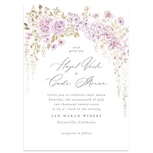 Luxury Floral Foil Wedding Invitations Gold Amethyst Signature Blank No Standard
