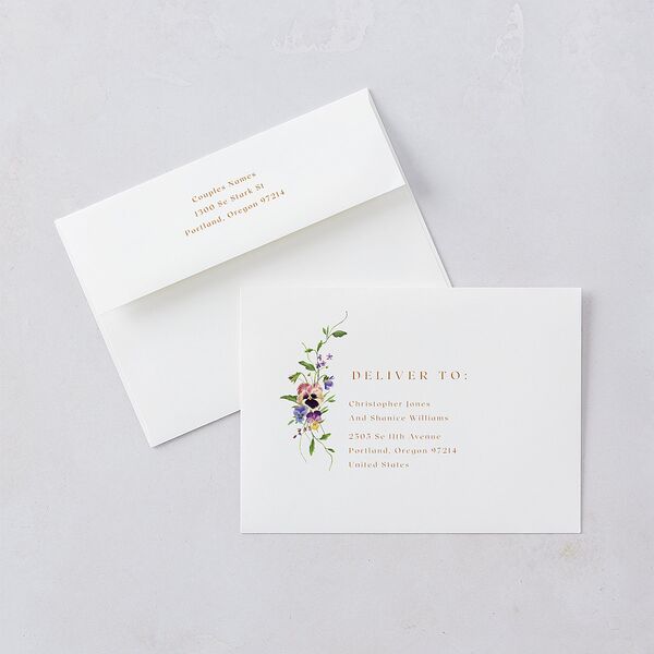 Wild Pansies Wedding Invitations Rose Gold Signature Blank No