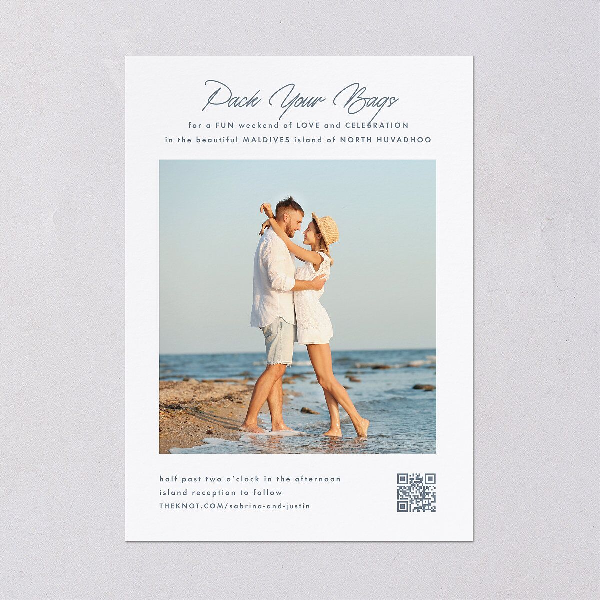 Destination Photo Poster Wedding Invitations Dusty Blue Signature Blank No Standard
