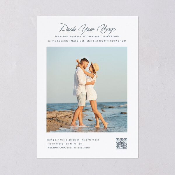 Destination Photo Poster Wedding Invitations Dusty Blue Signature Blank No Standard