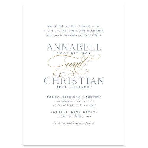Timeless Classic Foil Wedding Invitations Gold Dusty Blue Signature Blank No Standard