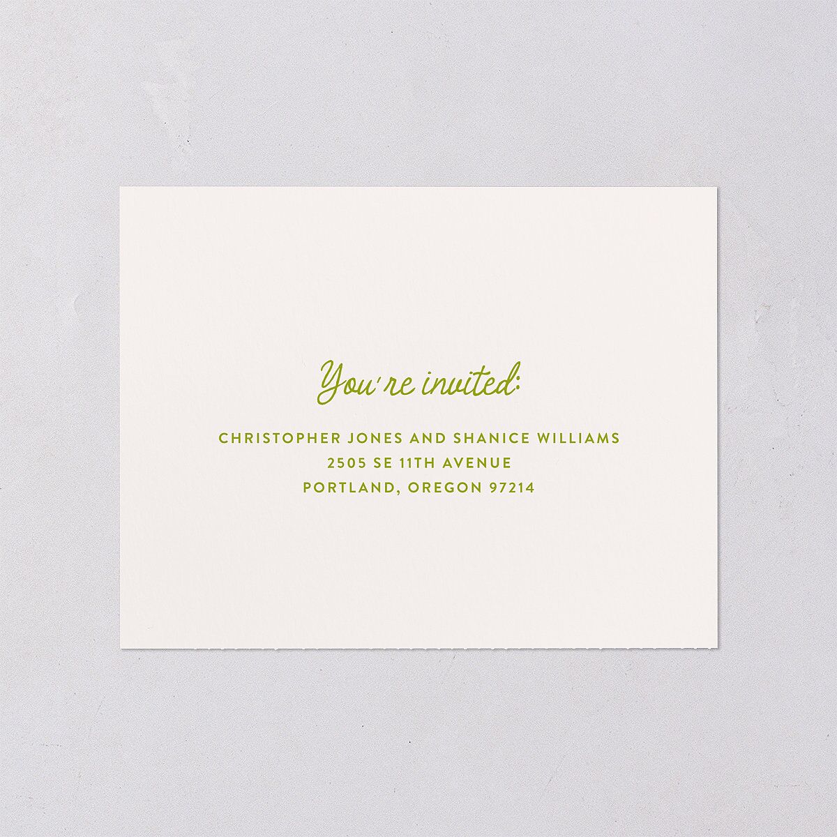 Eclectic Painted Stripes All-in-One Wedding Invitations Pear Signature Light Both Recipient and Return Addresses No