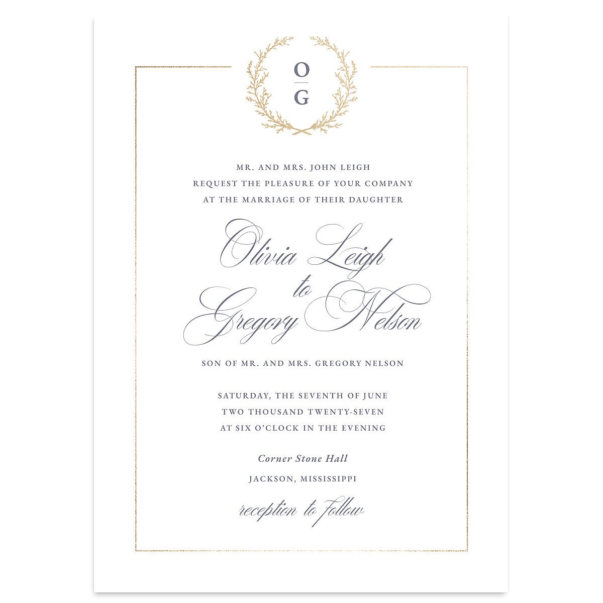 Gilded Wreath Wedding Invitations
