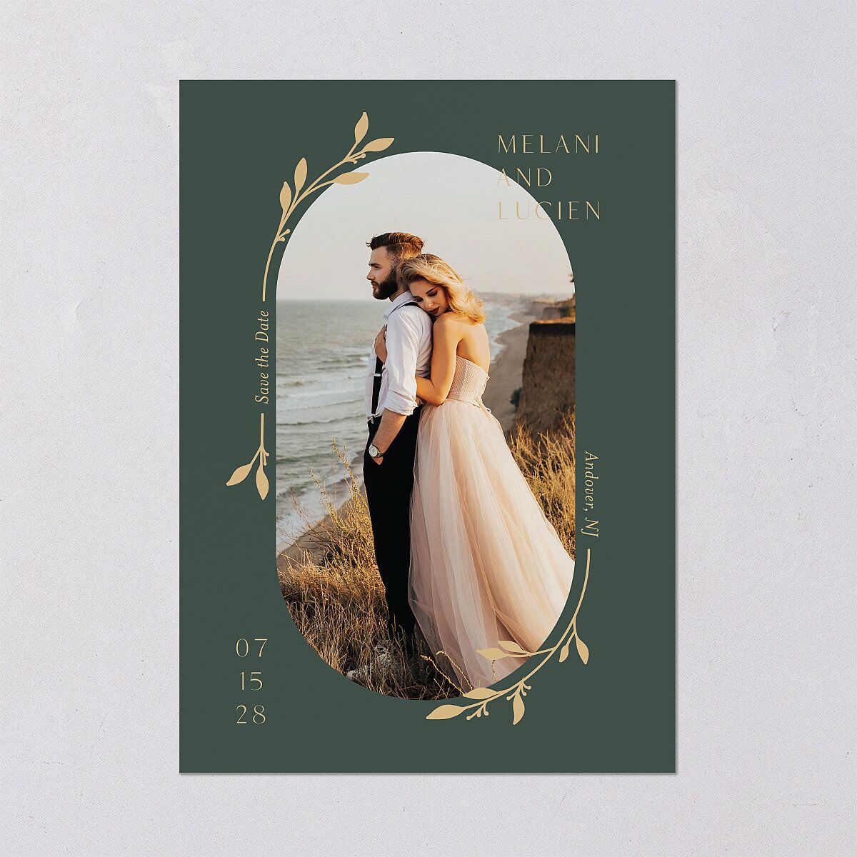 Gilded Sprigs Save The Date Cards Dark Emerald Signature smooth Blank No Standard