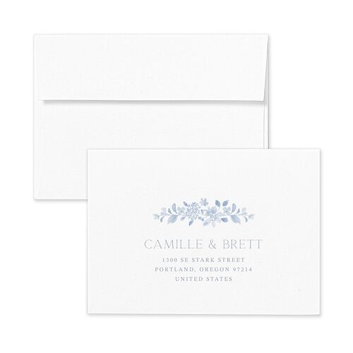 Porcelain Blue Floral Watercolor Response Card Envelopes White Dusty Blue Return Address Signature Standard