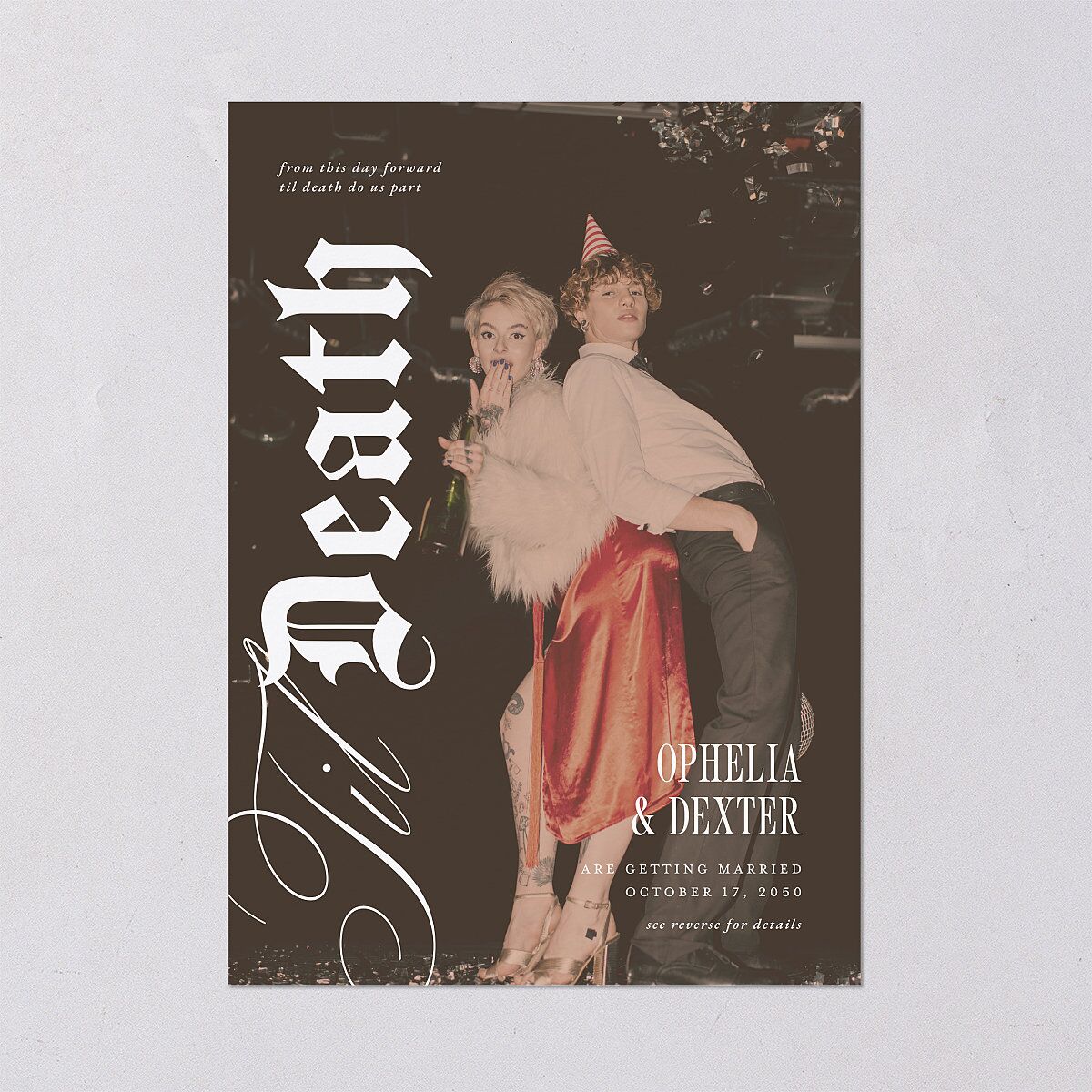 Til Death Gothic Photo Wedding Invitations Sand Signature Blank No Standard