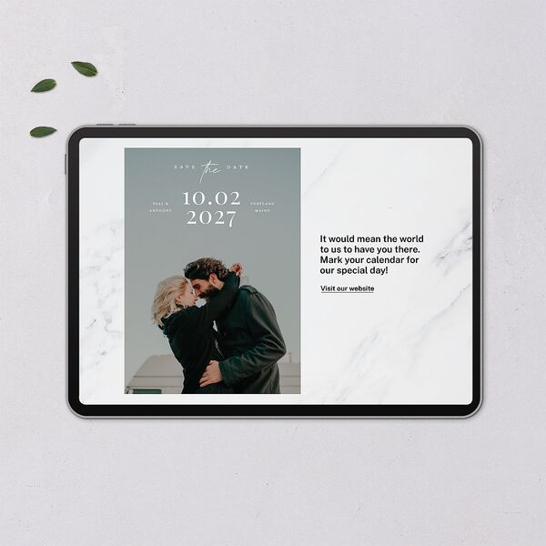 Our Date Photo Digital Save the Date Cards Eucalyptus Dusty Blue Lets Celebrate Standard