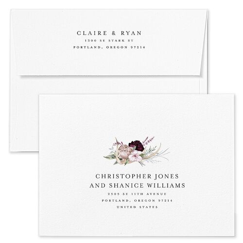 Gothic Antlers Bridal Shower Invitation Envelopes White Purple Haze Both Recipient and Return Addresses Signature Standard