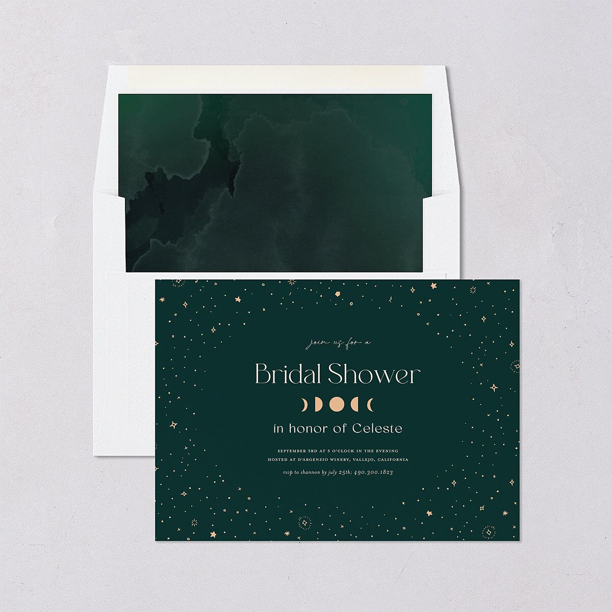 Celestial Galaxy Bridal Shower Invitations Dark Emerald Signature Blank Standard