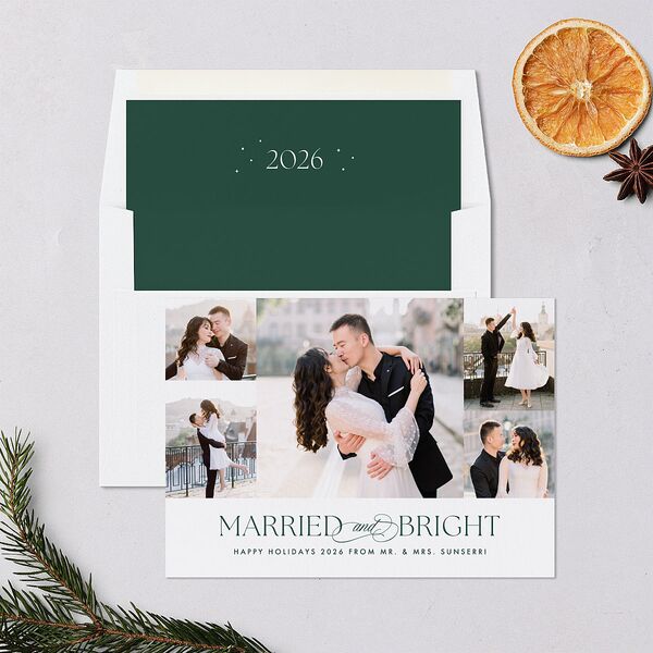 Married and Bright Wedding Gallery Holiday Cards Emerald Signature Blank Standard