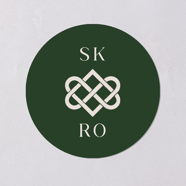 Celtic Knot Wedding Stickers Hunter Green Circle