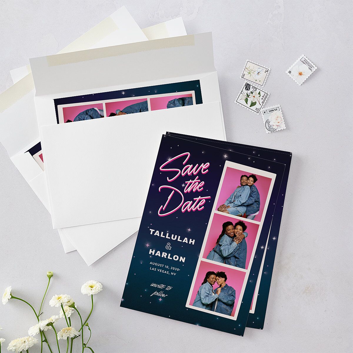 Las Vegas Love Save the Date Cards Rose Pink Signature smooth Blank No Standard