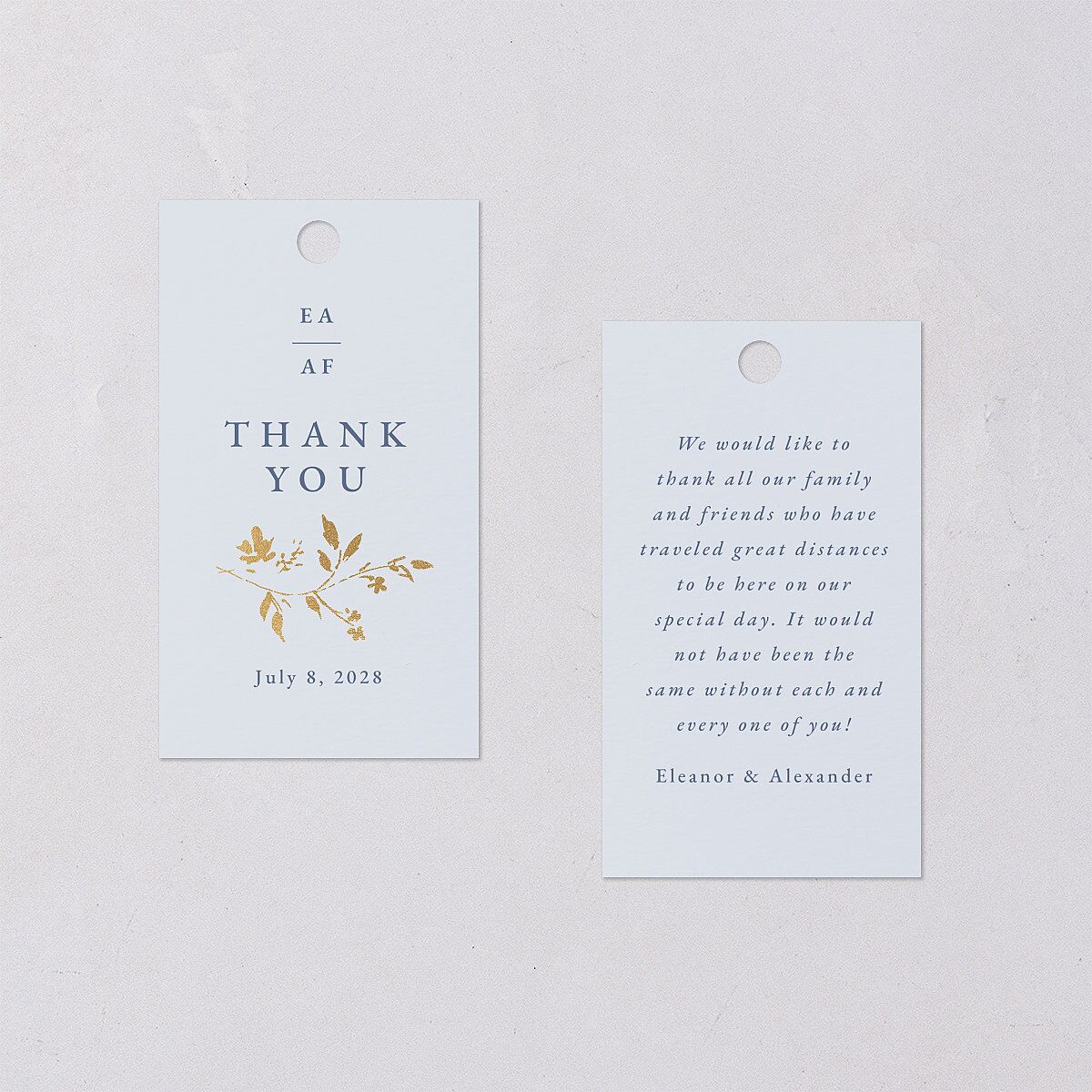 Timeless Floral Foil Favor Gift Tags Gold Dusty Blue Signature