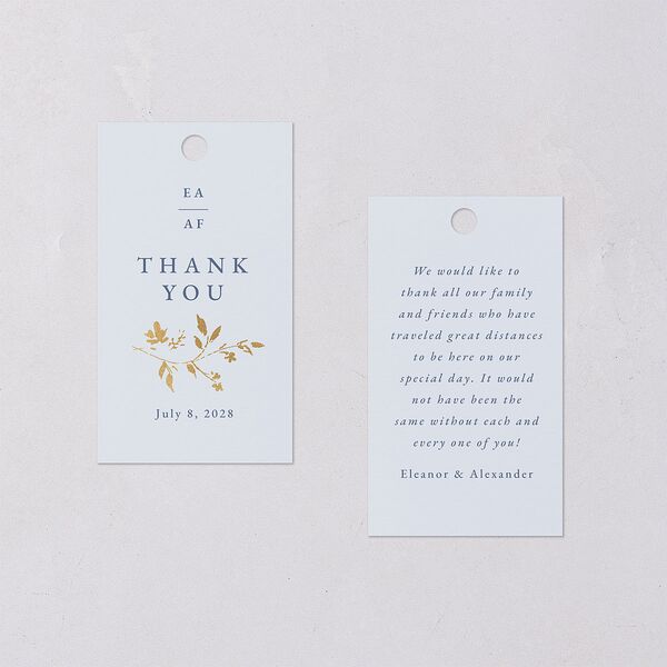 Timeless Floral Foil Favor Gift Tags Gold Dusty Blue Signature