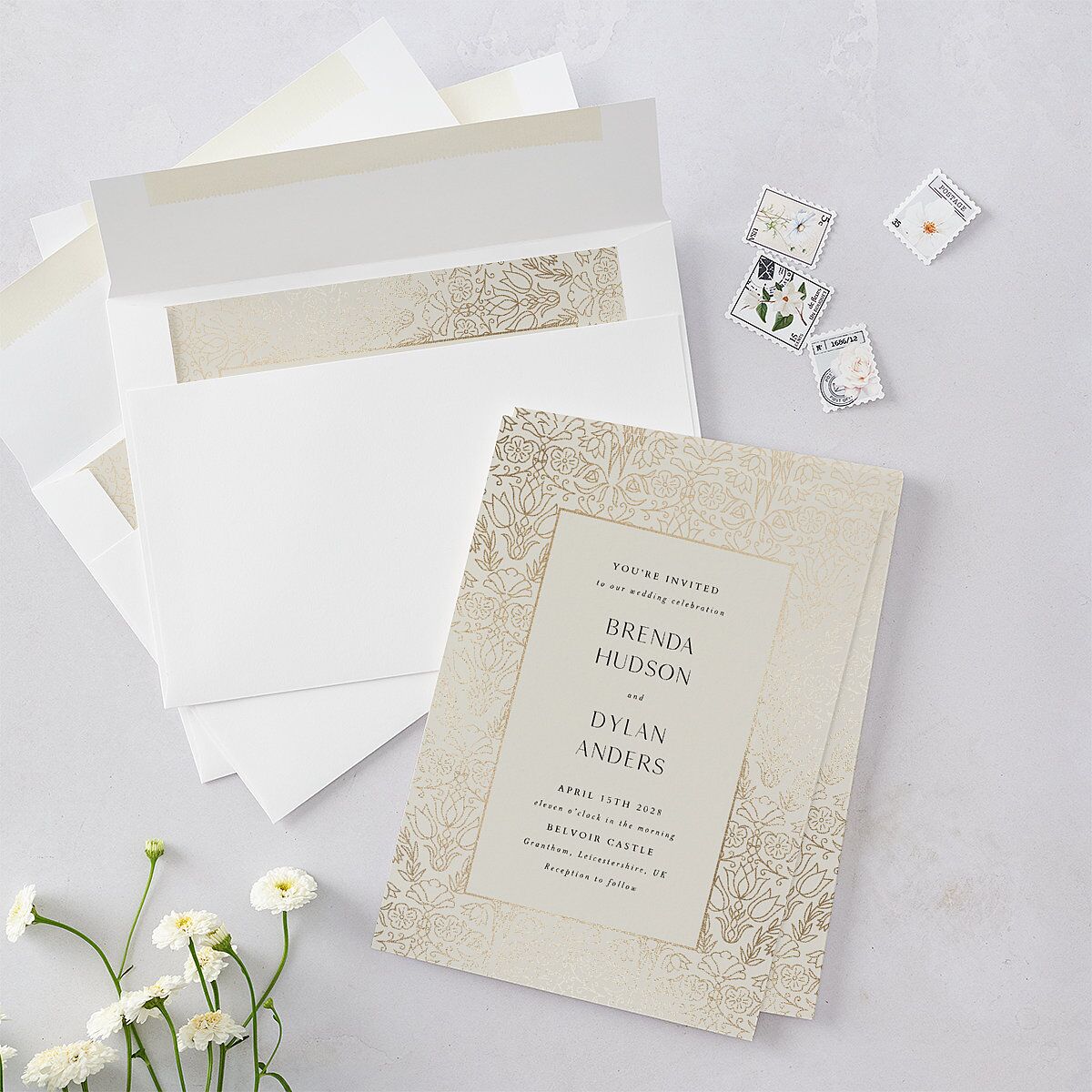 Ornate Regency Wedding Invitations Gold Bisque Signature Blank No
