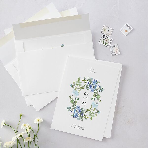 Minimal Floral Save The Date Cards Ocean Signature smooth Blank No Standard