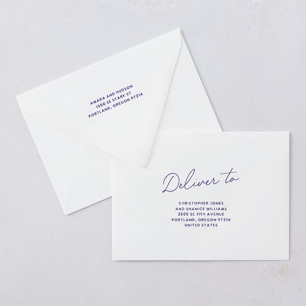 Hand Drawn Wavy Border Wedding Invitation Euro Envelopes White Sapphire Both Recipient and Return Addresses Luxe Signature