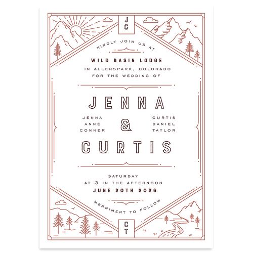 Iconic Mountain Wedding Invitations Burgundy Signature Blank No Standard
