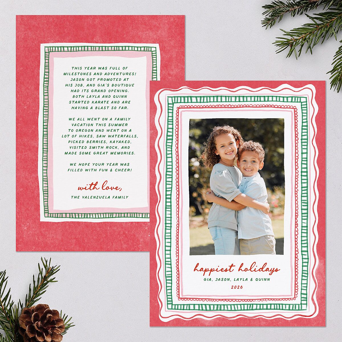 Whimsical Painted Holiday Border Holiday Cards Scarlet Signature Blank Portrait Standard