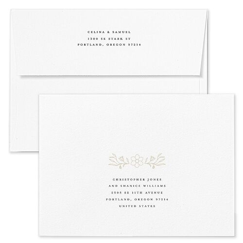 Floral Opulence Wedding Invitation Envelopes White Champagne Both Recipient and Return Addresses Standard Signature
