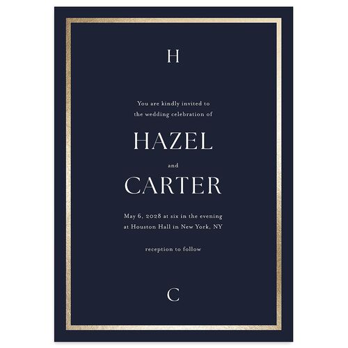 Simple Frame Wedding Invitations Gold Navy Signature Blank No