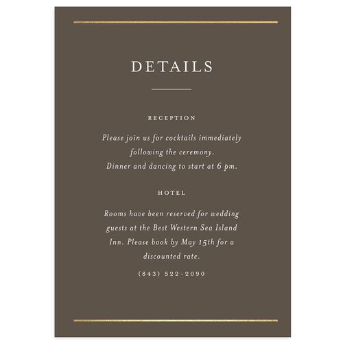 Southern Oak Tree Foil Wedding Event Detail Cards Gold Falcon Signature Standard