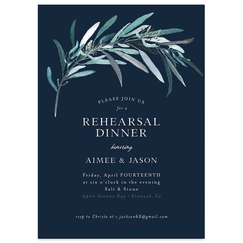 Lush Greenery Rehearsal Dinner Invitation Moody Blue Signature Blank Standard