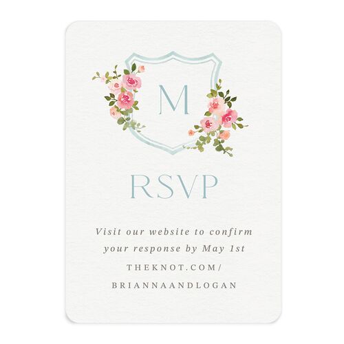 Watercolor Floral Crest QR Code RSVP Cards Shell Pink Signature Rounded