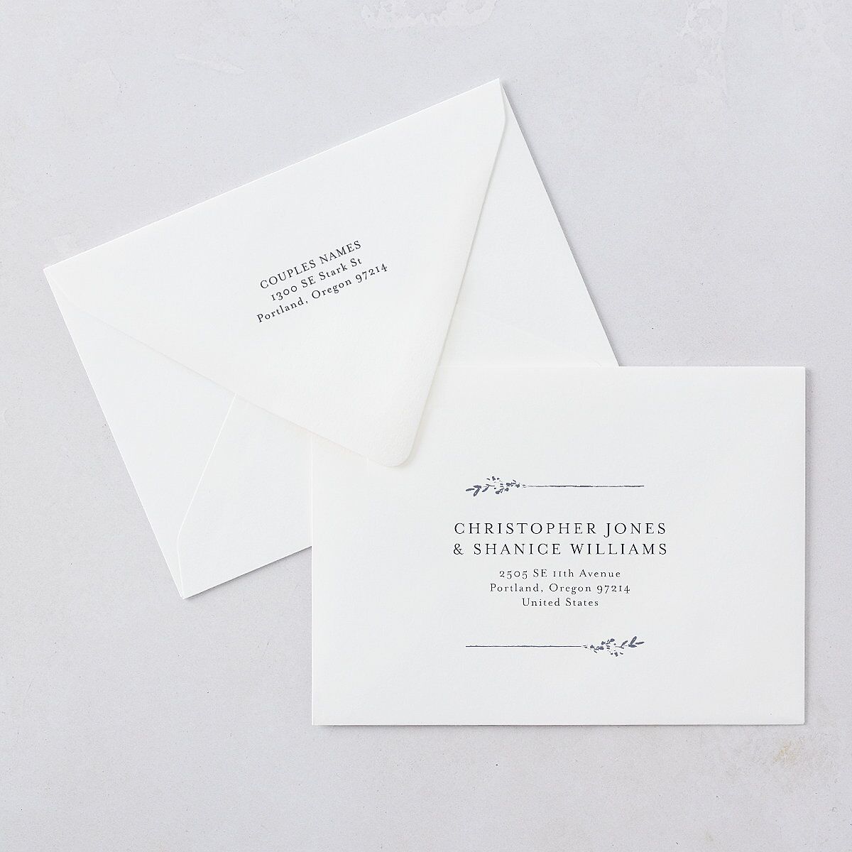 Exquisite Branches Botanical Rehearsal Dinner Invitation Euro Envelopes White Luxe Moody Blue Both Recipient and Return Addresses