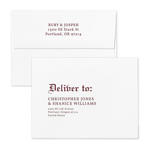 Minimalist Gothic Photo Save the Date Magnet Envelopes Terracotta Ruby Return Address Signature Standard