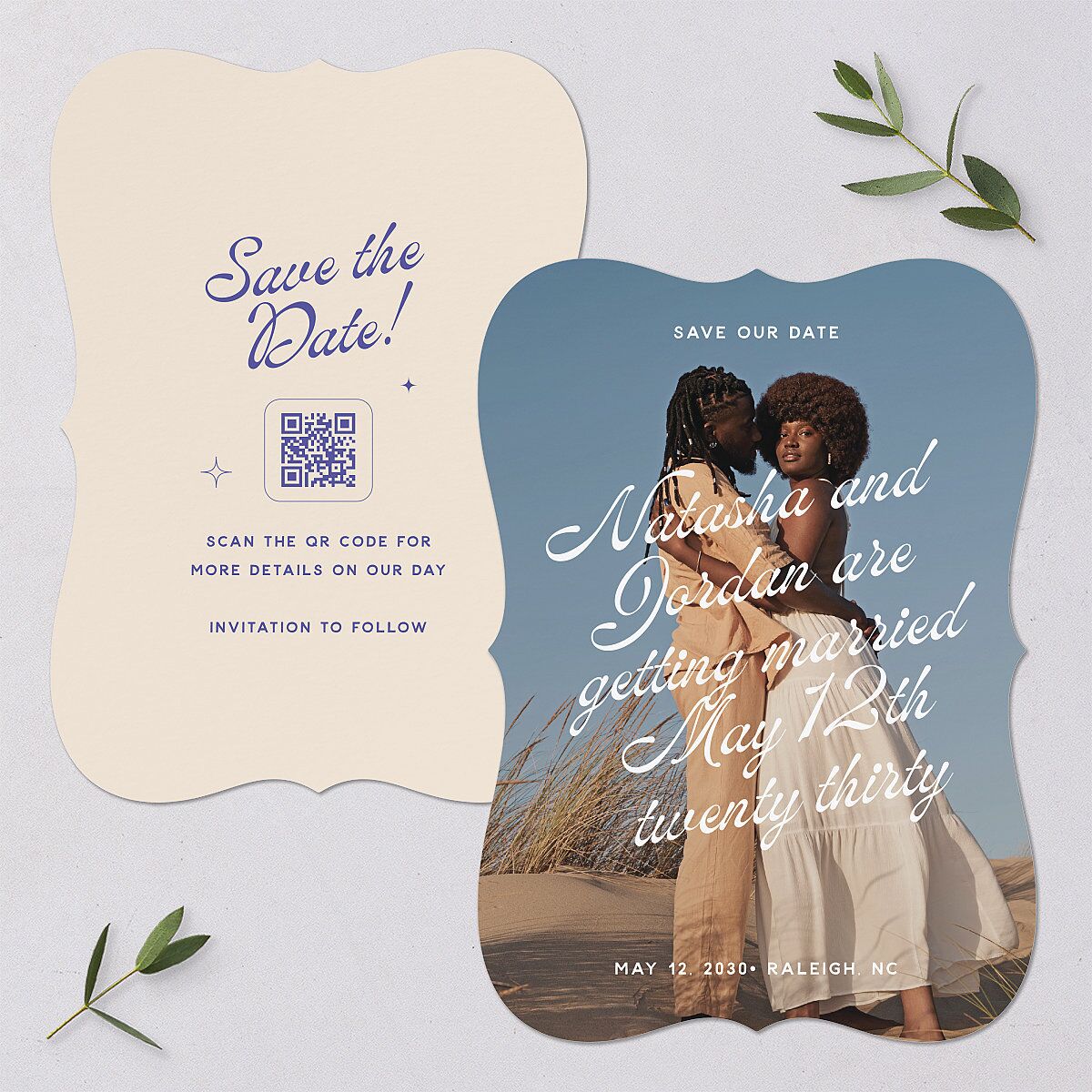 Retro Typography Photo Save the Date Cards Sapphire Signature smooth Blank No Bracket