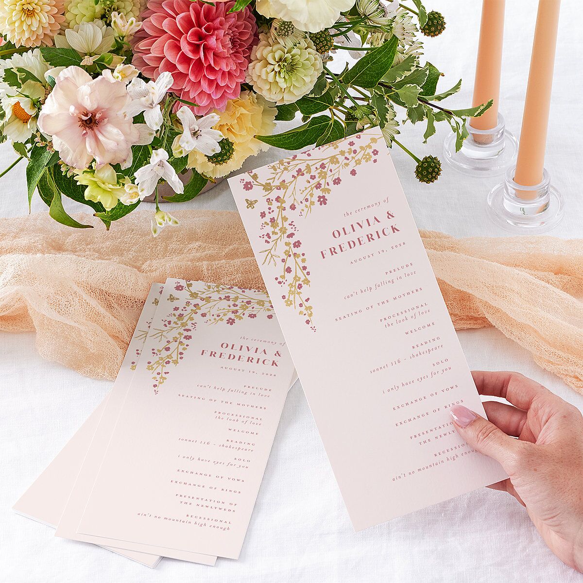 Cherry Blossoms Wedding Programs Gold Soft Pink Signature