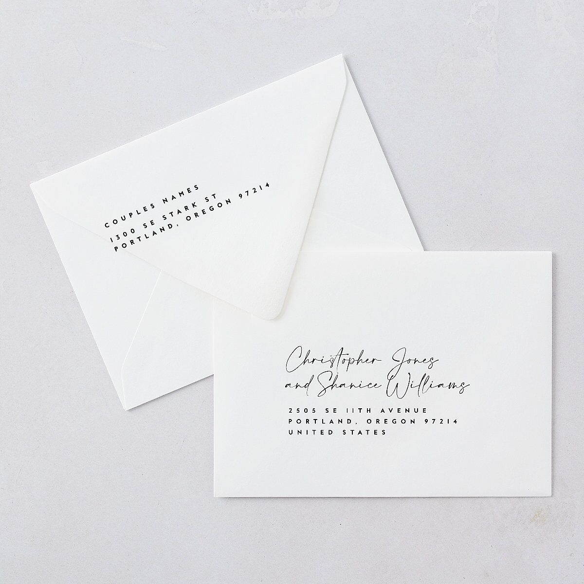 Modern Vow Bridal Shower Invitation Euro Envelopes White Luxe Charcoal Both Recipient and Return Addresses