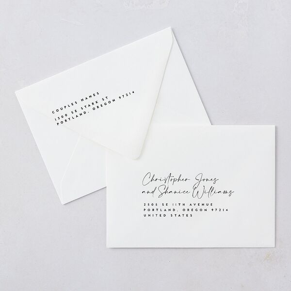 Modern Vow Bridal Shower Invitation Euro Envelopes White Luxe Charcoal Both Recipient and Return Addresses