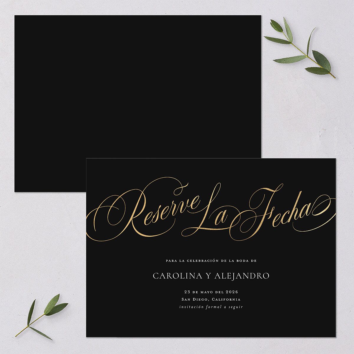 Nuestra Boda Save The Date Cards Gold Charcoal Signature smooth Blank No Standard