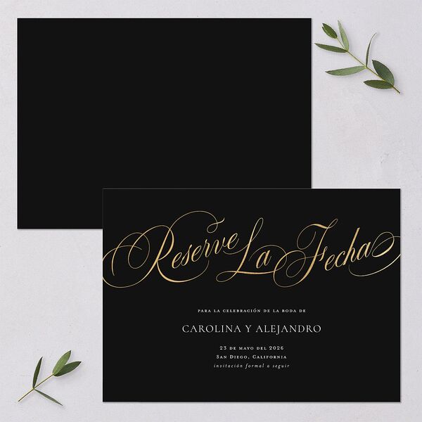 Nuestra Boda Save The Date Cards Gold Charcoal Signature smooth Blank No Standard