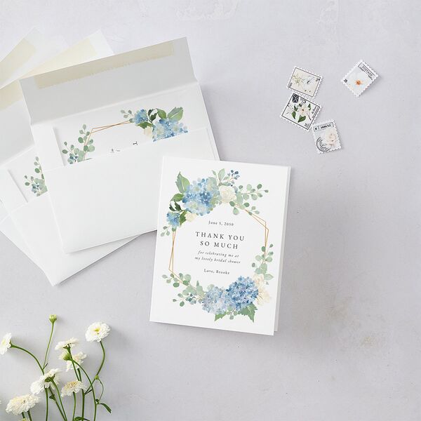 Elegant Hydrangea Bridal Shower Thank You Cards Dusty Blue