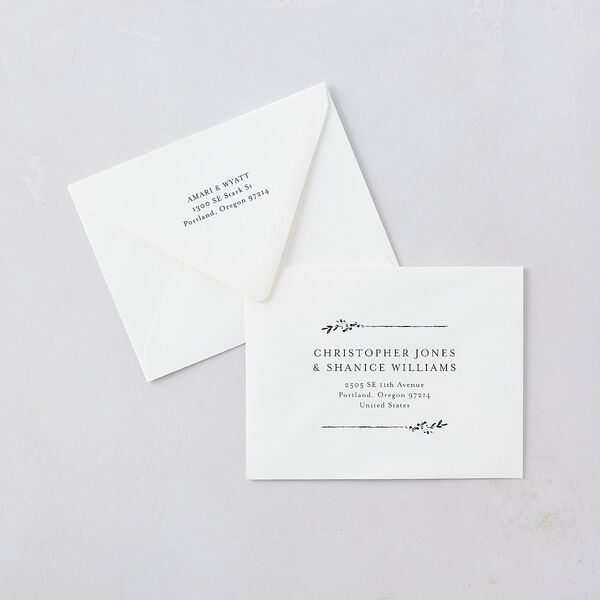 Exquisite Branches Botanical Save the Date Petite Card Euro Envelopes White Deep Lake Both Recipient and Return Addresses Luxe Signature