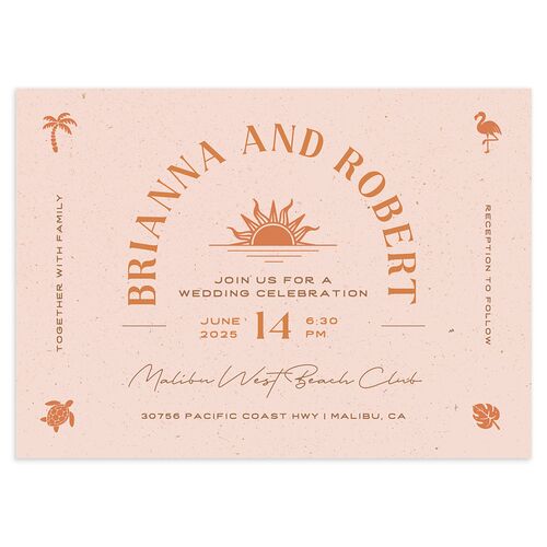Beach Party Wedding Invitations Pink Cotton Signature Blank No Standard