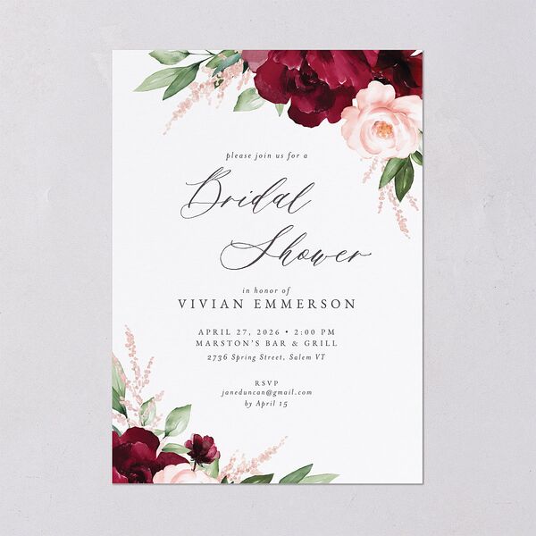 Beloved Floral Bridal Shower Invitations Dark Berry Signature Blank Standard