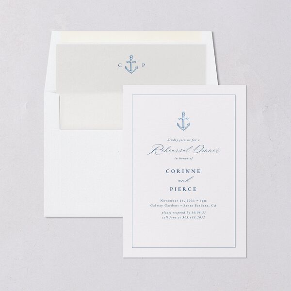 Minimal Icon Rehearsal Dinner Invitations Regency Blue Signature Blank Standard