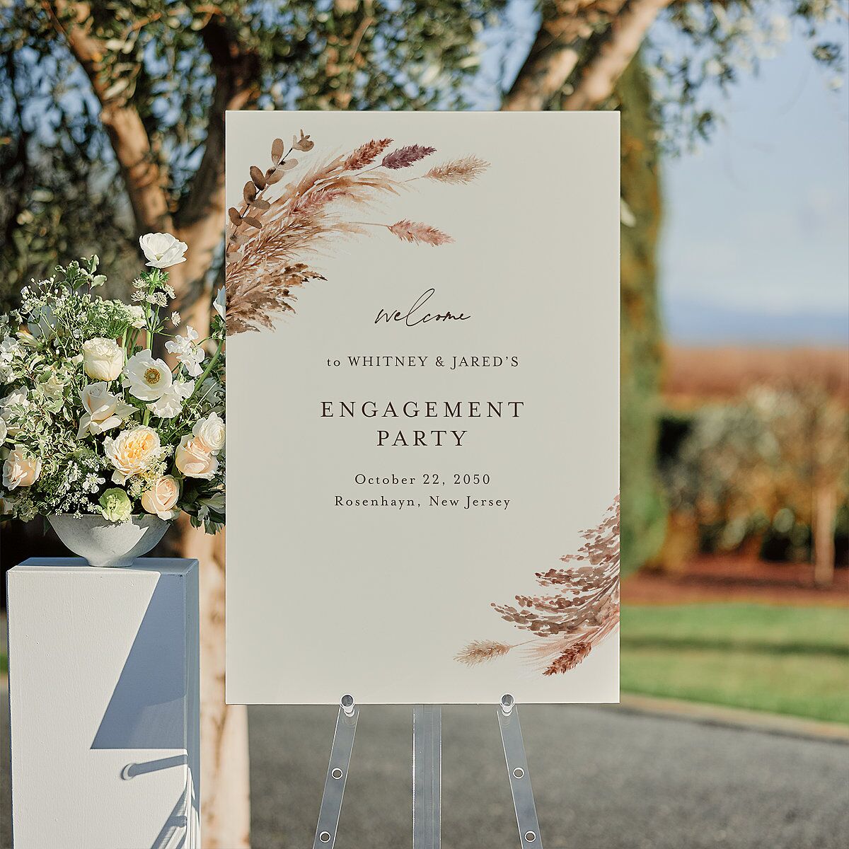 Soft Pampas Botanical Engagement Party Welcome Signs Sepia Standard Indoor Foam Core L Welcome
