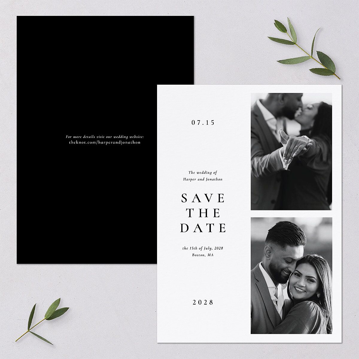 Editorial Monogram Photo Save the Date Cards Pure White Signature smooth Blank No Standard