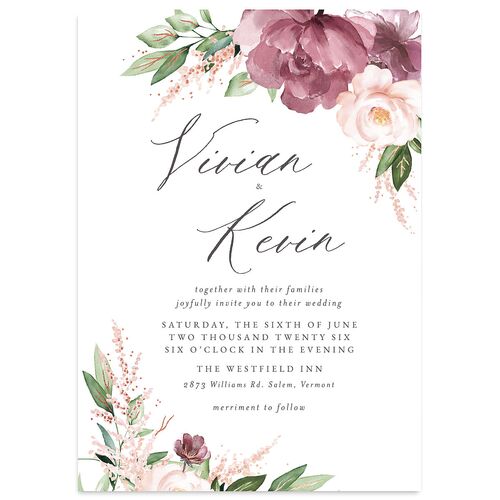 Beloved Floral Foil Wedding Invitations Rose Gold Mauve Signature Blank No Standard