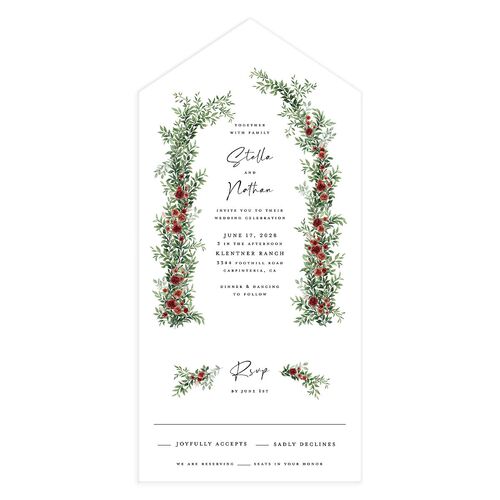 Floral Arc All-in-One Wedding Invitations Merlot Signature Light Both Recipient and Return Addresses No