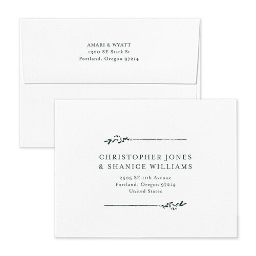 Exquisite Branches Botanical Thank You Card Envelopes White Deep Lake Both Recipient and Return Addresses Signature Standard
