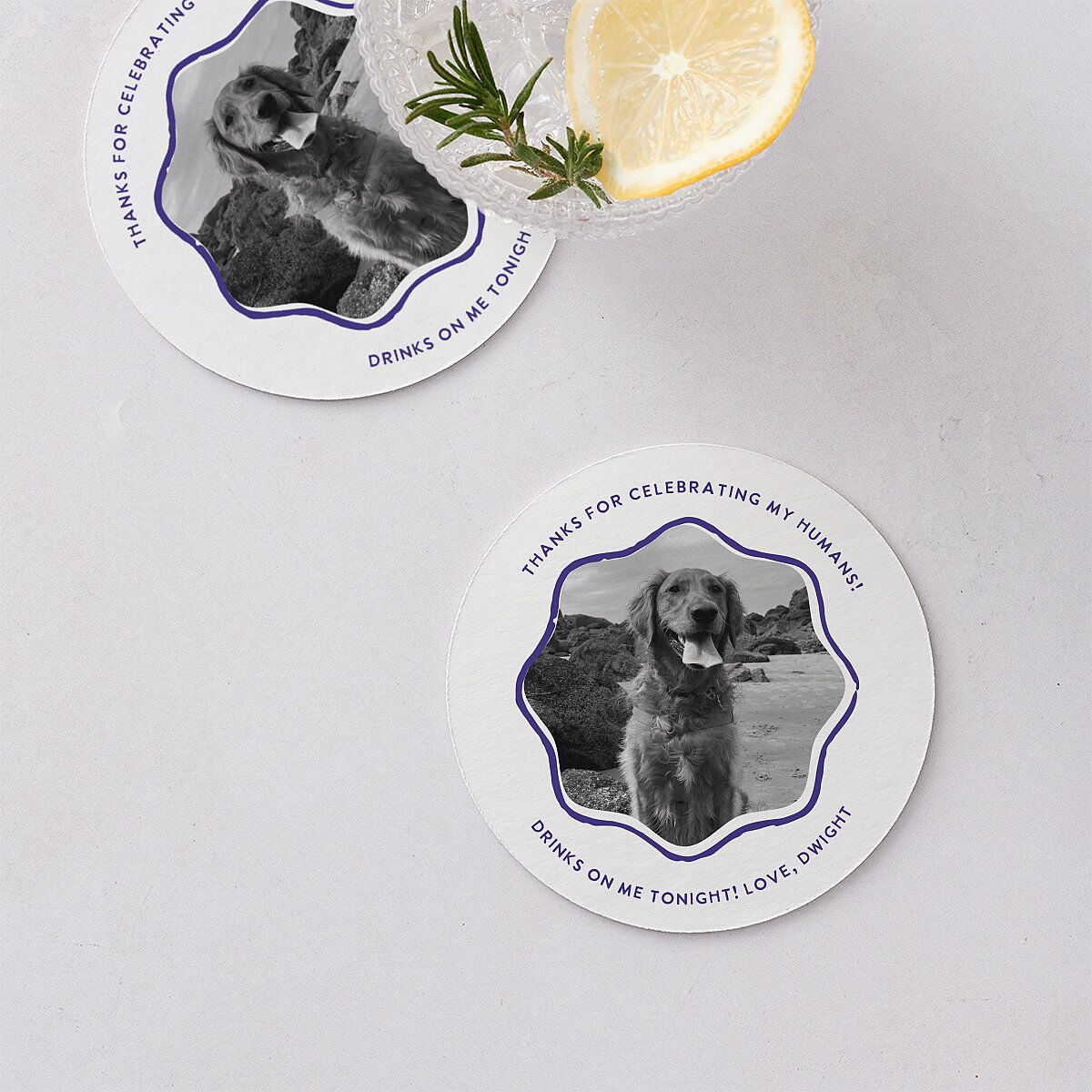 Hand Drawn Wavy Border Wedding Day Coasters Sapphire Cardboard Circle