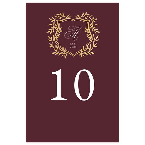Formal Crest Table Numbers Gold Burgundy Signature